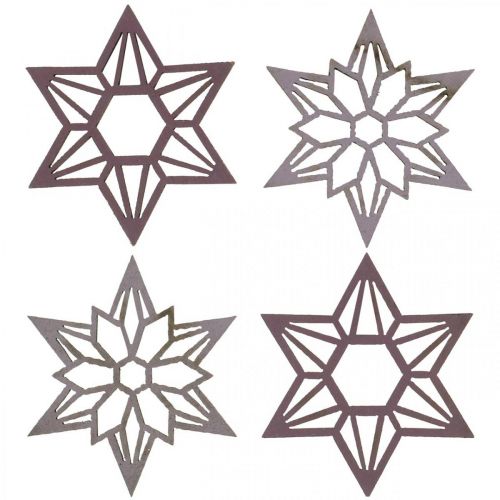 Floristik24 Decorative Stars Purple Wooden Stars Snowflakes Self-Adhesive 4cm Mix 36 Pcs