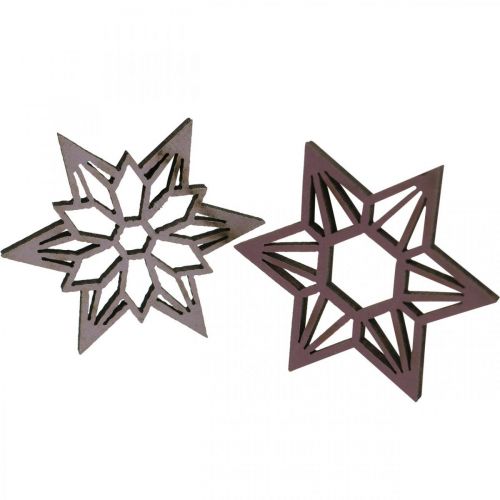 Product Deco stars purple wooden stars snowflakes self-adhesive 4cm mix 36pcs