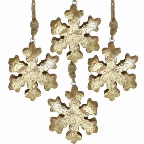 Snowflake mango wood natural, golden snow crystal Ø10cm 6pcs