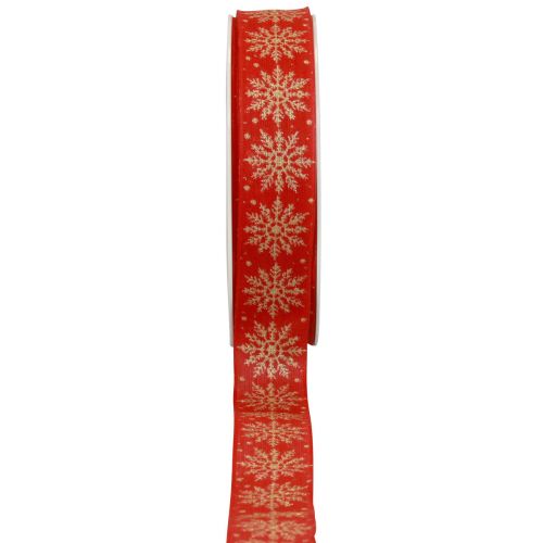 Christmas ribbon gift ribbon snowflakes red 25mm 20m
