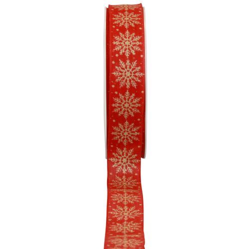 Floristik24 Christmas ribbon gift ribbon snowflakes red 25mm 20m