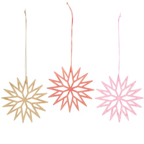 Product Snowflake decoration wooden tree decoration orange 10 cm 12 pieces