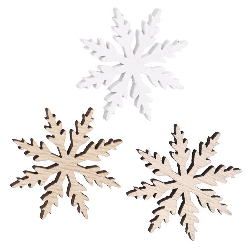 Floristik24 Snowflake decoration scatter white natural wood Ø3cm 48 pcs