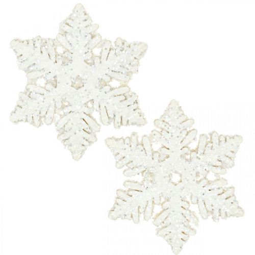 Floristik24 Snowflakes wood 4cm white with glitter 72 pcs