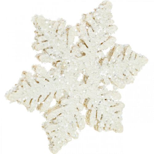 Product Snowflakes wood 4cm white with glitter 72 pcs