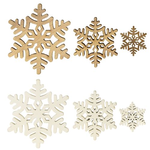 Snowflakes Wooden Decoration White Natural 3/5/7cm Assorted 36pcs