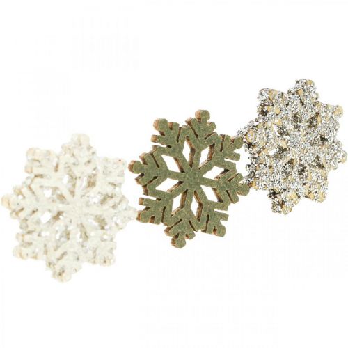 Product Snowflakes wood glitter mix Ø2cm 144p