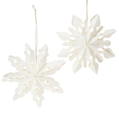 Snowflake Christmas decorations made of paper, white, 15cm, 4 pieces