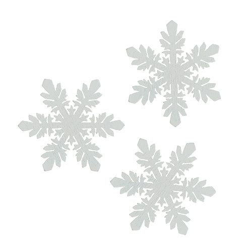 Floristik24 Wooden snowflakes white Ø3.7cm 48pcs