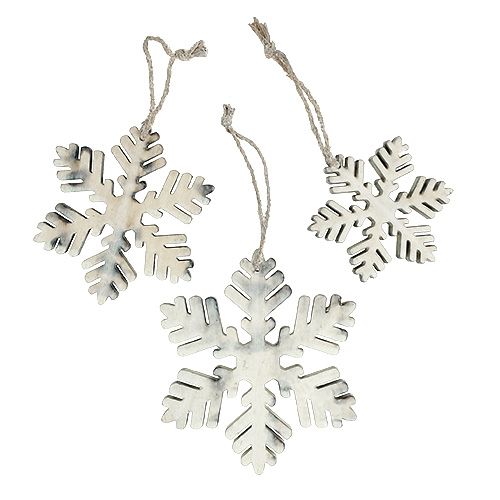 Wooden snowflakes white-grey sort. 7-12cm 6pcs