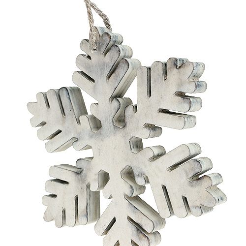Floristik24 Wooden snowflakes white-grey sort. 7-12cm 6pcs