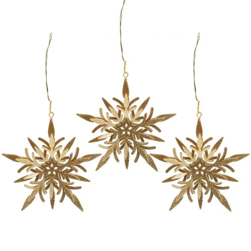 Floristik24 Snow crystal gold 3D 13cm x 12.5cm 3pcs