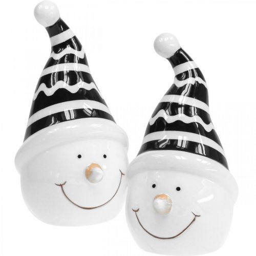 Snowman figure deco ceramic black white 12.5cm 3pcs