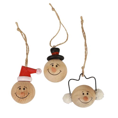 Floristik24 Snowman Wood Decoration Hanger Christmas Natural 5cm 12pcs