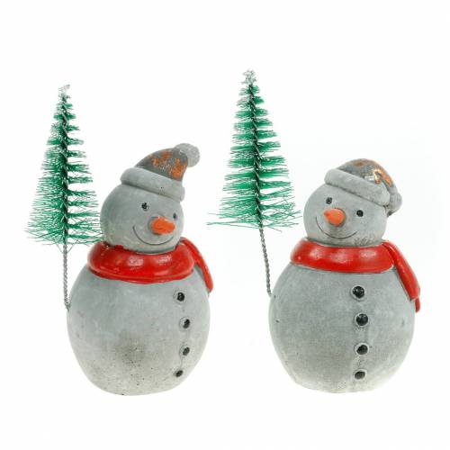 Christmas figure snowman with fir tree concrete gray, colored 9cm – 11cm 4pcs