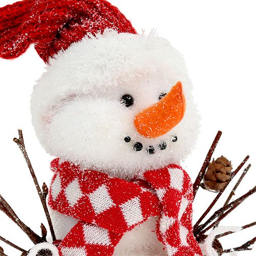 Product Snowman white-red flocked 24cm