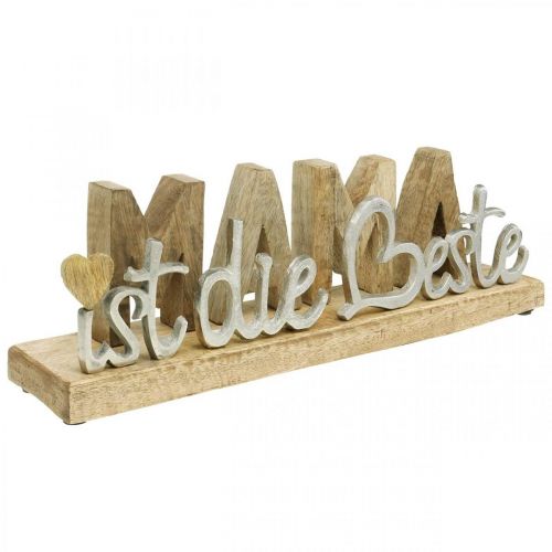Lettering &quot;Mama&quot; to place, decoration for Mother&#39;s Day, natural mango wood, silver L38.5cm H9.5cm