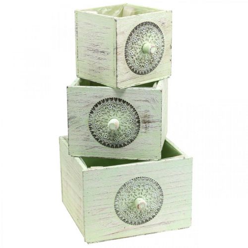 Floristik24 Plant box decorative drawer shabby green 15-23cm set of 3