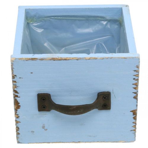 Product Plant box wooden drawer light blue shabby 12.5×12.5×10cm