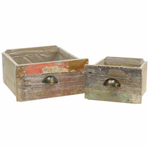 Floristik24 Planter wooden drawer antique for planting 20cm / 15cm