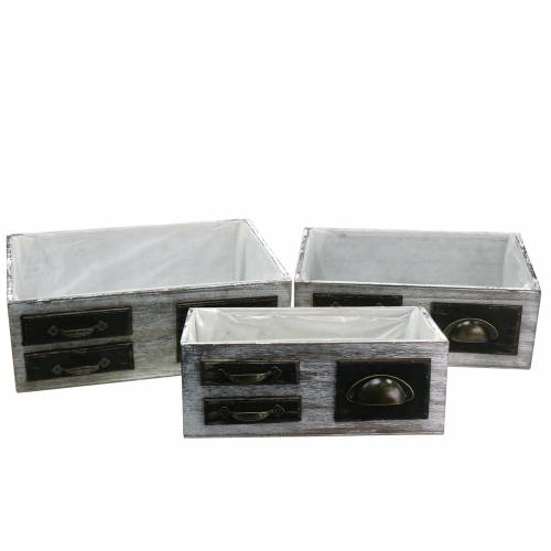 Product Planter drawers wood metal white 40/36/32cm 3 pcs