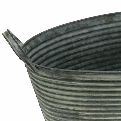 Product Zinc bowl with handles oval striped gray, cream washed 39.5x18cm H14cm
