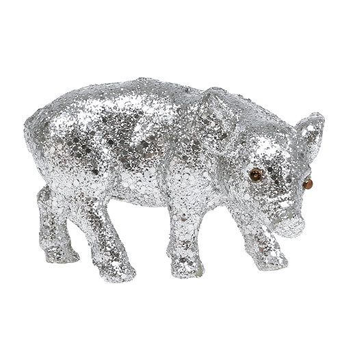 Product Pig with glitter silver 9cm 6pcs