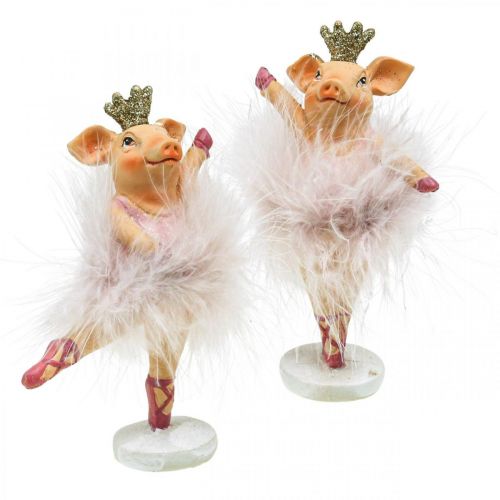 Floristik24 Deco pig with crown ballerina figure pink 12.5cm 2pcs