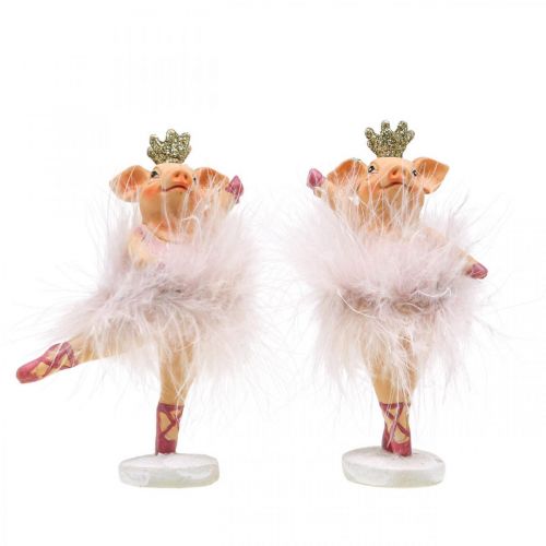 Product Deco pig with crown ballerina figure pink 12.5cm 2pcs