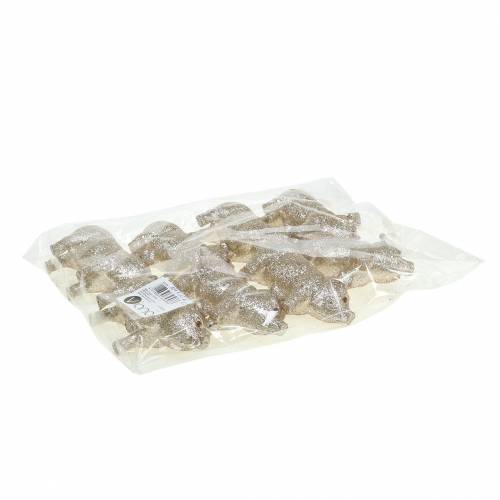 Floristik24 Decorative pig glitter champagne 10cm 8pcs