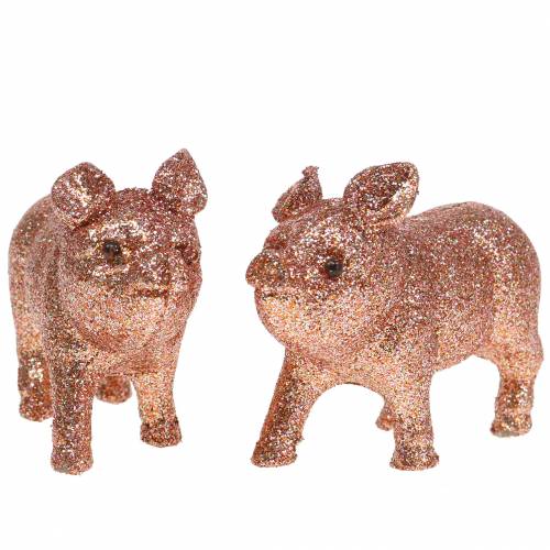 Floristik24 Deco Pig Glitter Pink 10cm 8pcs