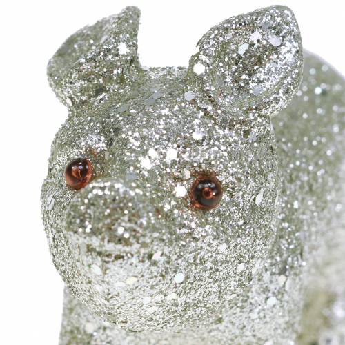 Deco Pig Glitter Silver 10cm 8pcs