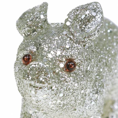 Floristik24 Deco Pig Glitter Silver 10cm 8pcs