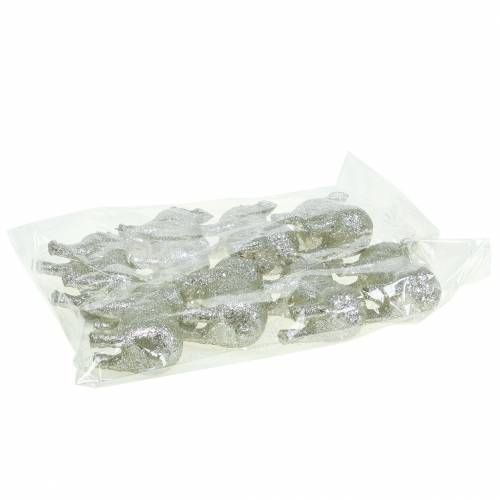 Floristik24 Deco Pig Glitter Silver 10cm 8pcs