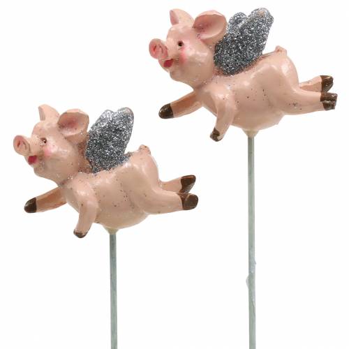 Floristik24 Deco pig lucky charm on a stick 6pcs