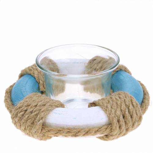 Floristik24 Nautical decoration lantern glass with lifebuoy blue, white Ø12cm