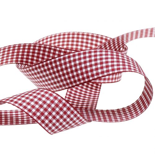 Product Gift ribbon checked Bordeaux 8mm-25mm 20m