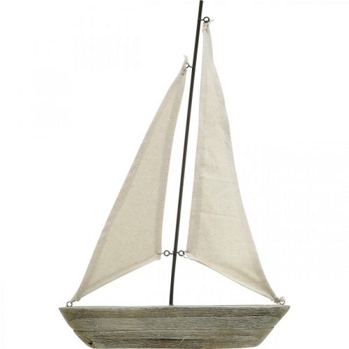 Floristik24 Sailing boat, boat made of wood, maritime decoration shabby chic natural colors, white H37cm L24cm
