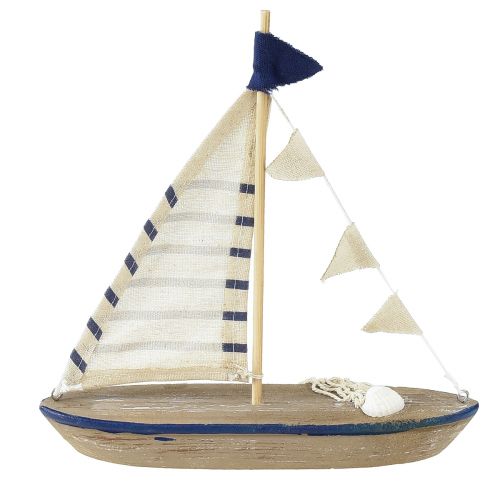 Product Decoration ship wooden sailing boat vintage with shells H22cm 2pcs