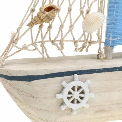 Product Decorative Sailboat Wood Blue White Natural 20x4cm H30cm