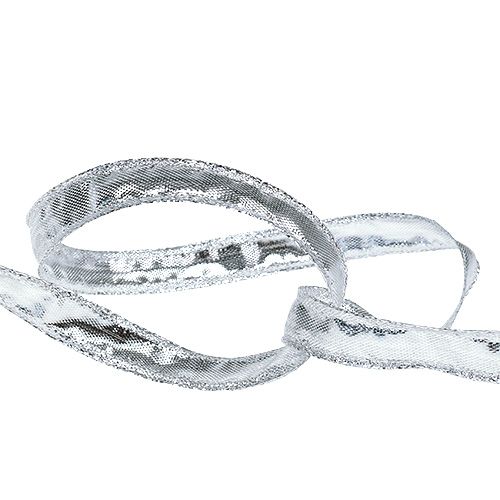 Product Deco ribbon silver with wire edge 15mm 25m