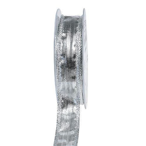 Deco ribbon silver with wire edge 25mm 25m