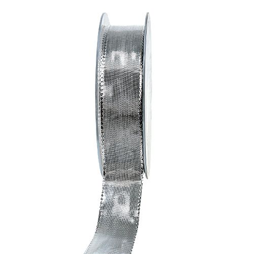 Gift ribbon silver with wire edge 25mm 25m