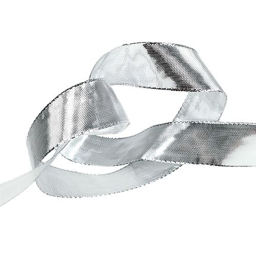 Product Gift ribbon silver with wire edge 25mm 25m