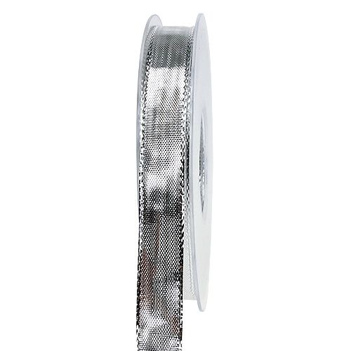 Product Gift ribbon silver with wire edge 15mm 25m