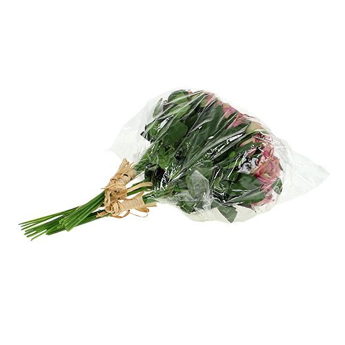 Silk fabric flowers bouquet of roses L26cm dusky pink 3pcs | Floristik24.co.uk