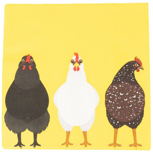 Paper Napkins with Chicken Design for Easter, 33cm, Yellow, Pack of 20 | Floristik24.co.uk