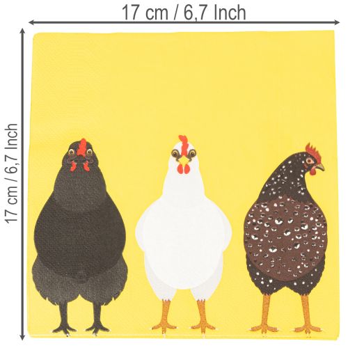 Paper Napkins with Chicken Design for Easter, 33cm, Yellow, Pack of 20 | Floristik24.co.uk