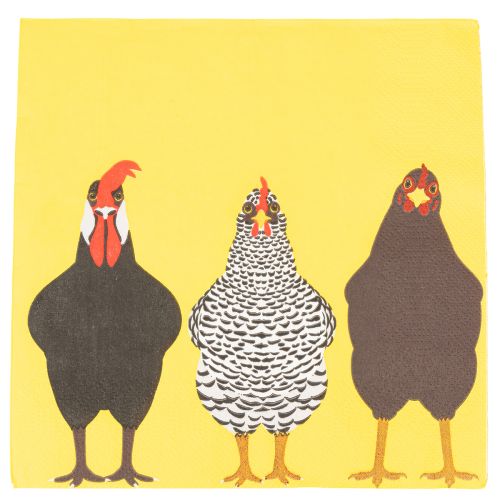 Paper Napkins with Chicken Design for Easter, 33cm, Yellow, Pack of 20 | Floristik24.co.uk