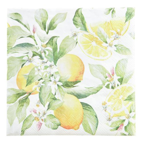 Floristik24 Napkins white with lemons summer decoration 33x33cm 20 pcs